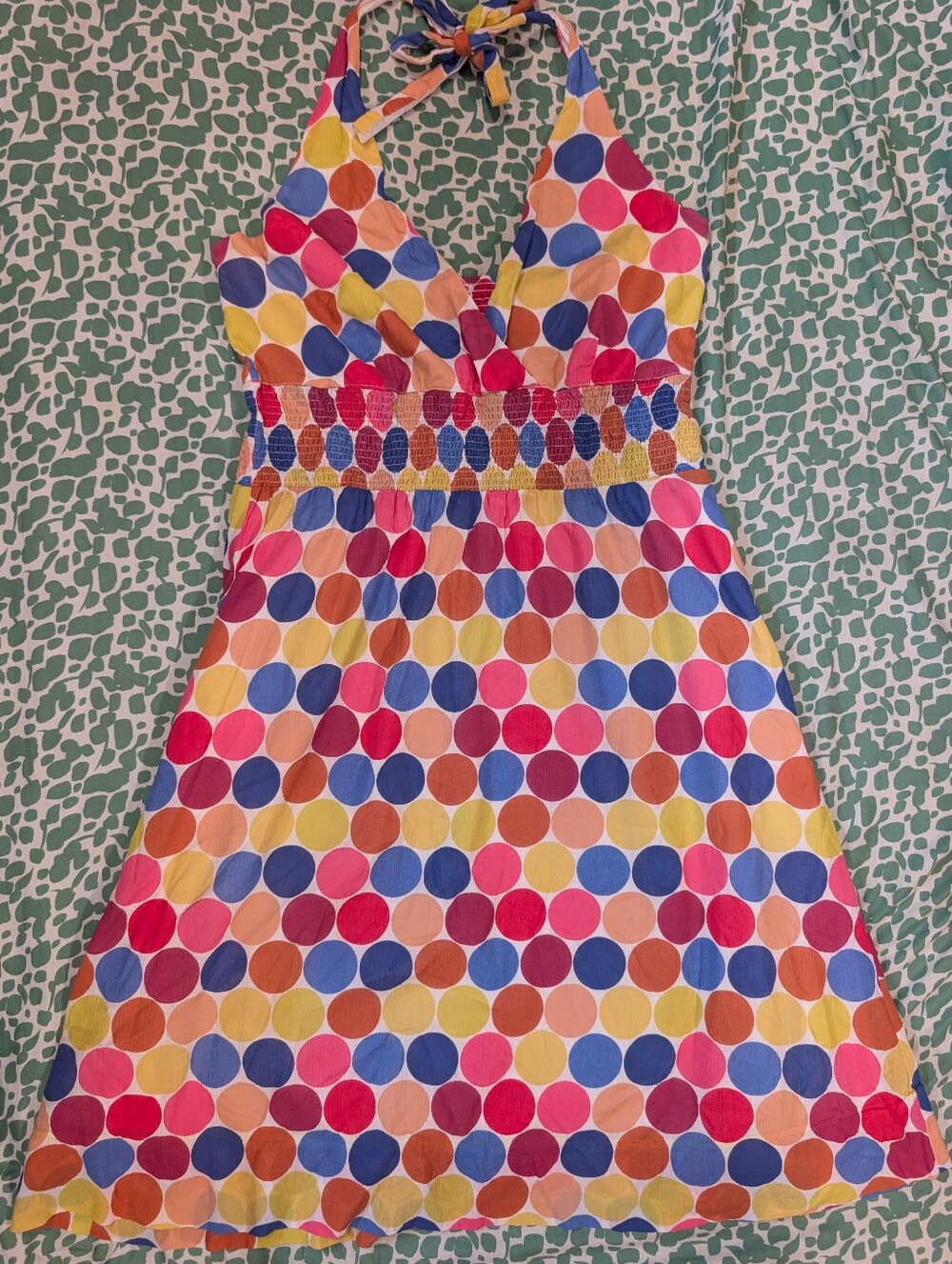Anthropologie Maeve Multicolor Polka Dot Halter Dress Midi Retro Clowncore